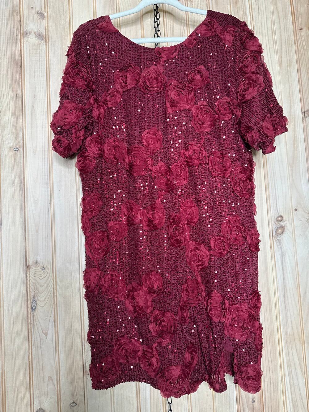 NWOT Lulus Kayleena Burgundy Sequin Rosette Tie-Back Shift Dress XL